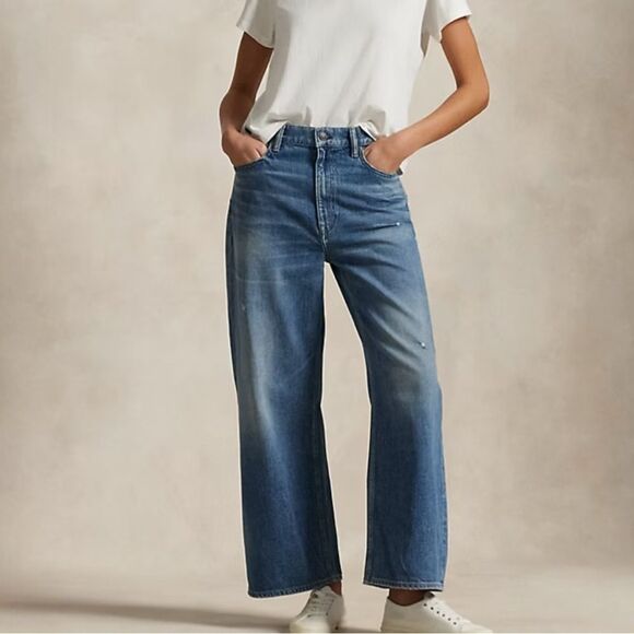 LAUREN Ralph Lauren Very High Rise Wide Leg Crop Ankle Jeans 12 NEW $198 - Picture 1 of 8